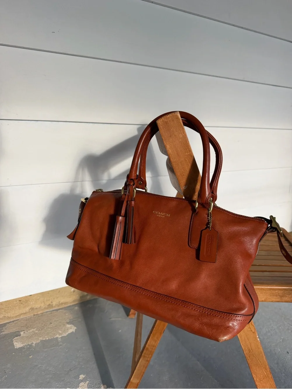 Coach Chestnut Brown Leather Shoulder Bag with Tassels